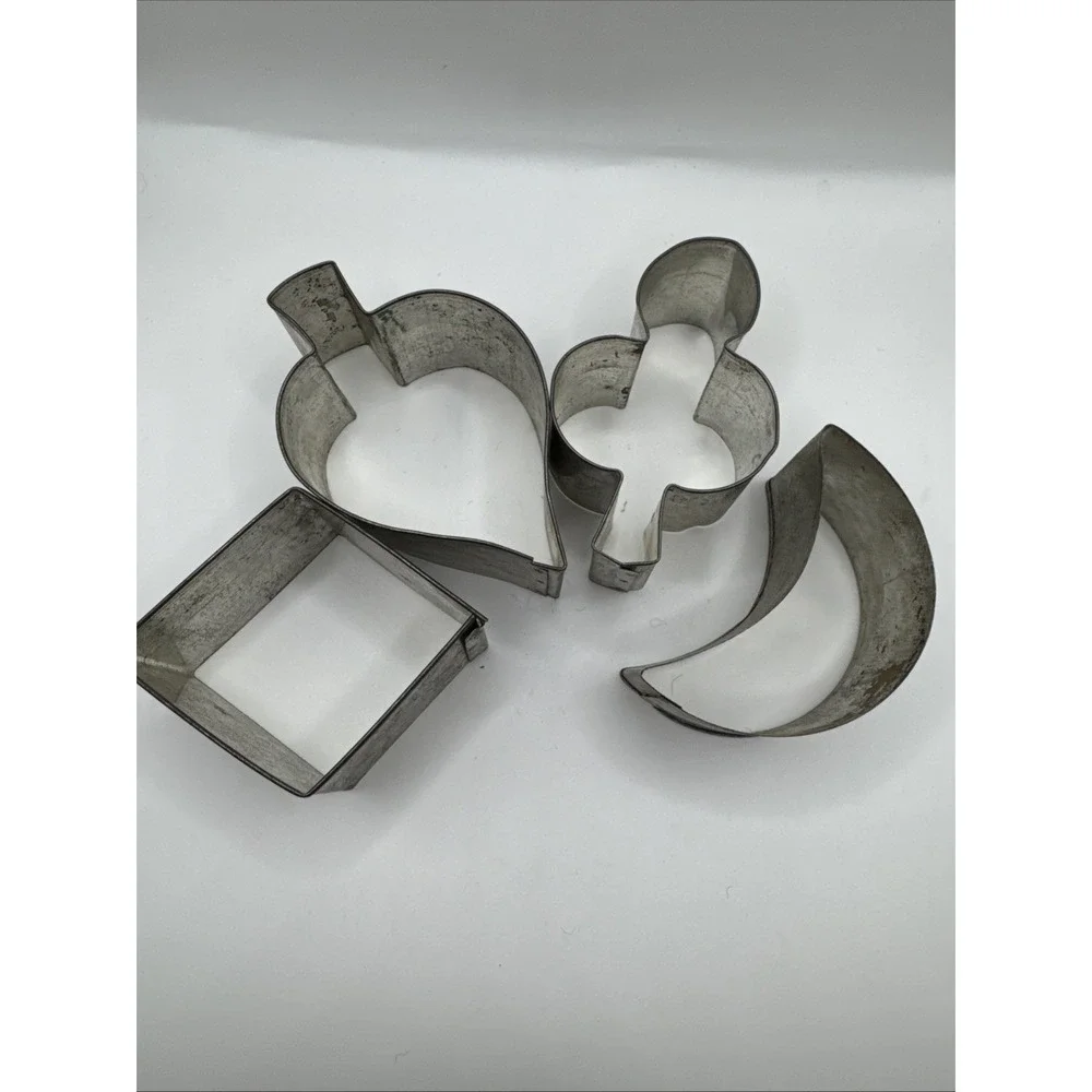 4 Vintage Tin Steel COOKIE CUTTERS Soldered Antique‎ Primitive Shapes